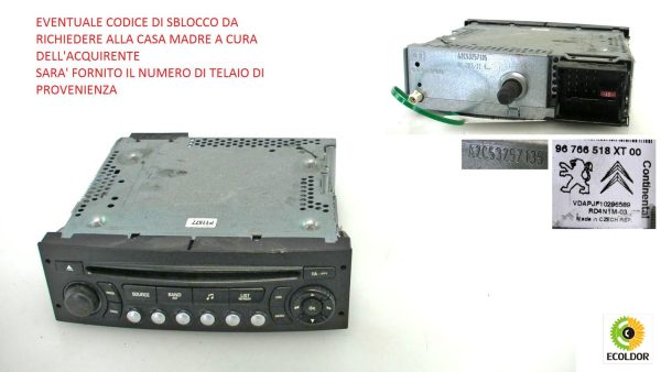 AUTORADIO STEREO ORIGINALE 96766518XT CITROEN C3 1.4B 2011 75C